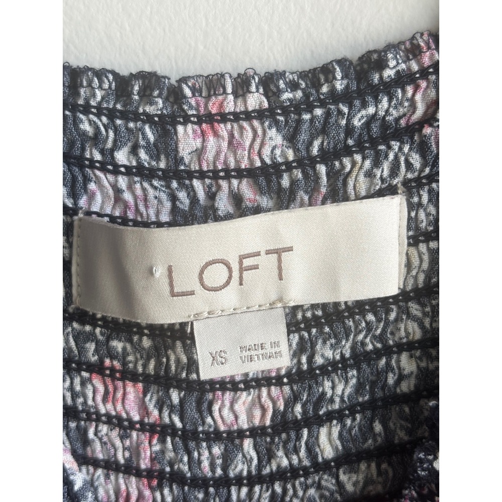 LOFT Navy Blue Floral Smocked Wide Leg Jumpsuit Women XS - Picture 2 of 3